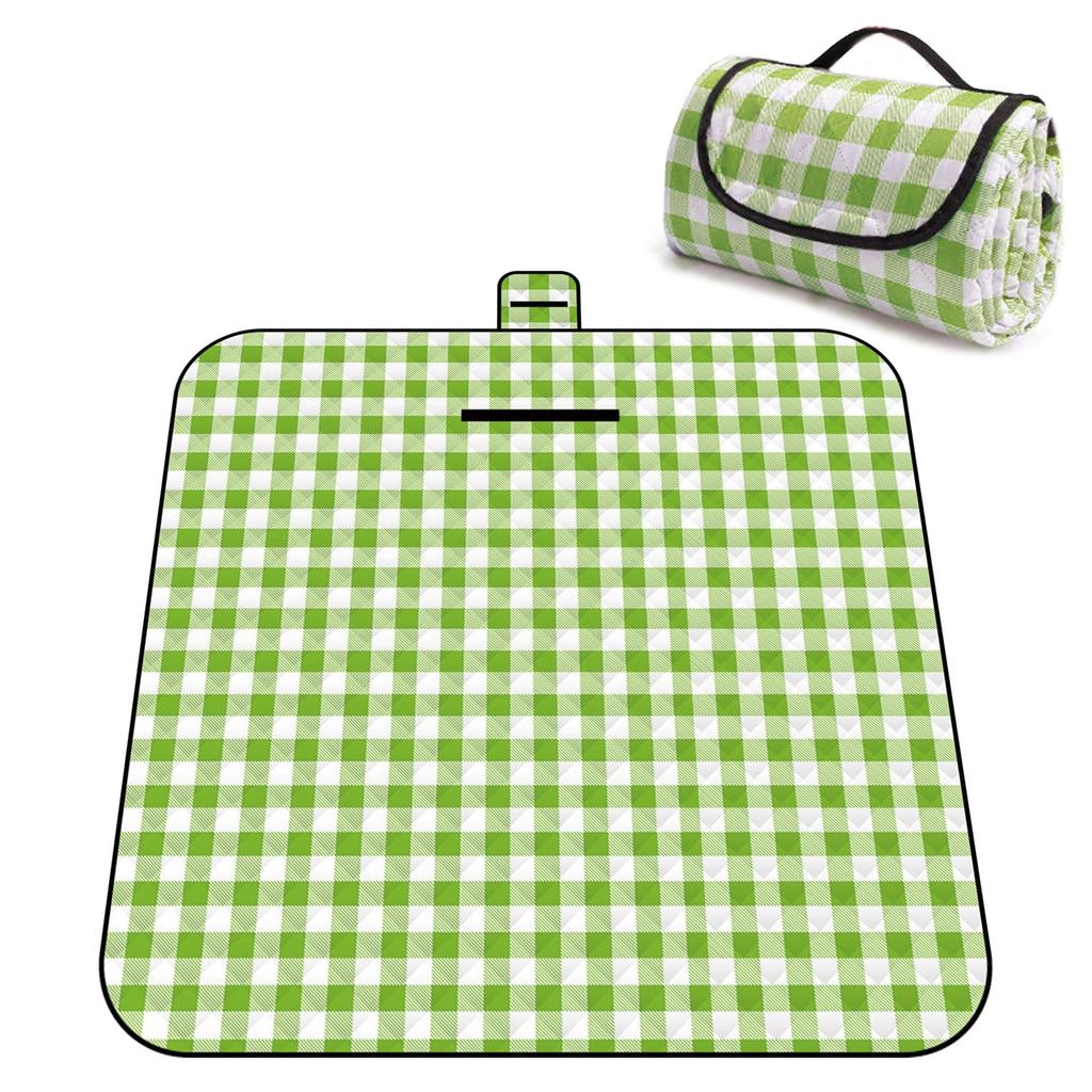 CLEAN HOUSE Large Thick Machine Washable Waterproof Picnic Blanket, 200x200cm, for 4-8 People, Green Gingham Check