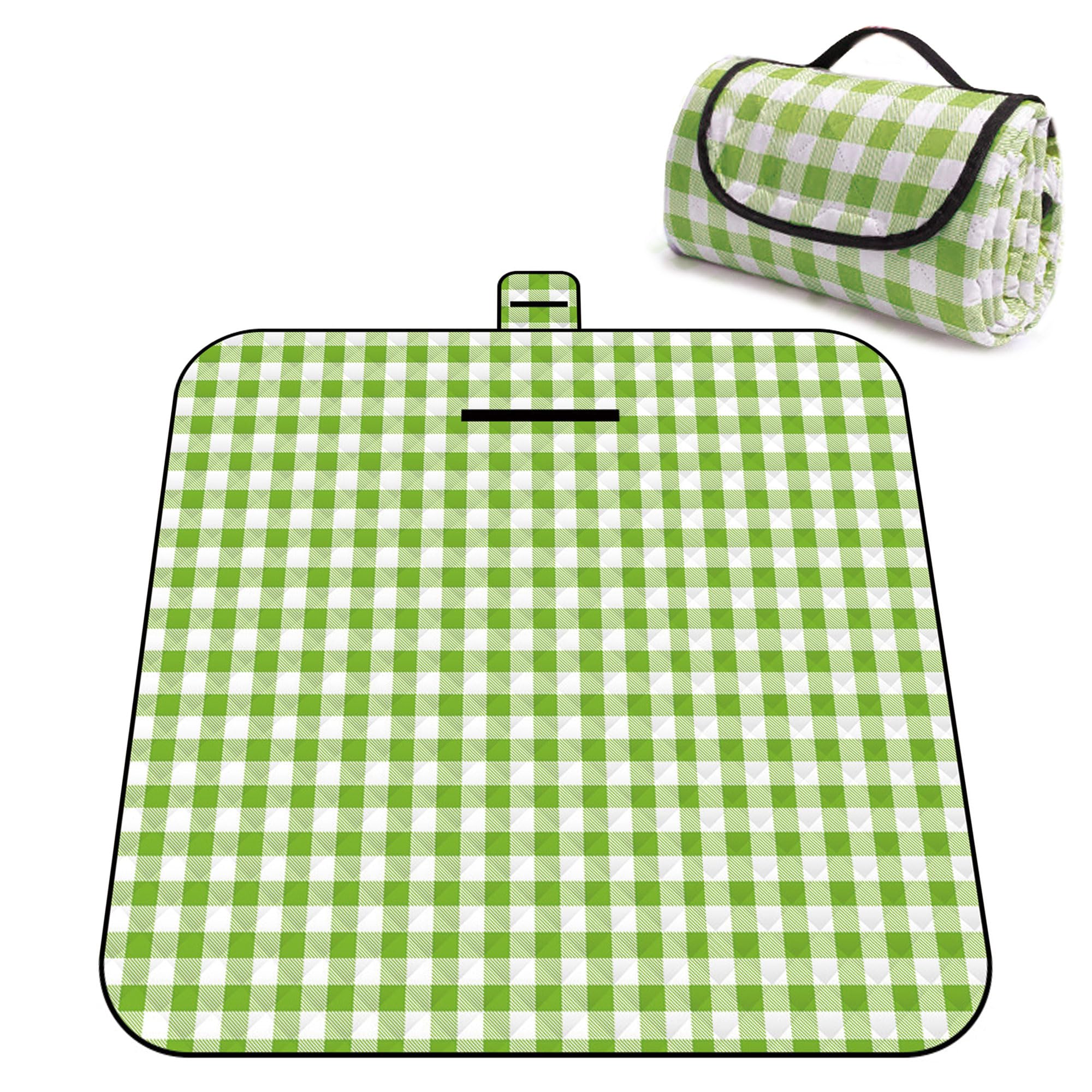 

CLEAN HOUSE Large Thick Machine Washable Waterproof Picnic Blanket, 200x200cm, for 4-8 People, Green Gingham Check