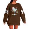 Ladies' Christmas Printed Bow Round Neck Long Sleeved Loose Pullover Sweater Sweatshirt Top