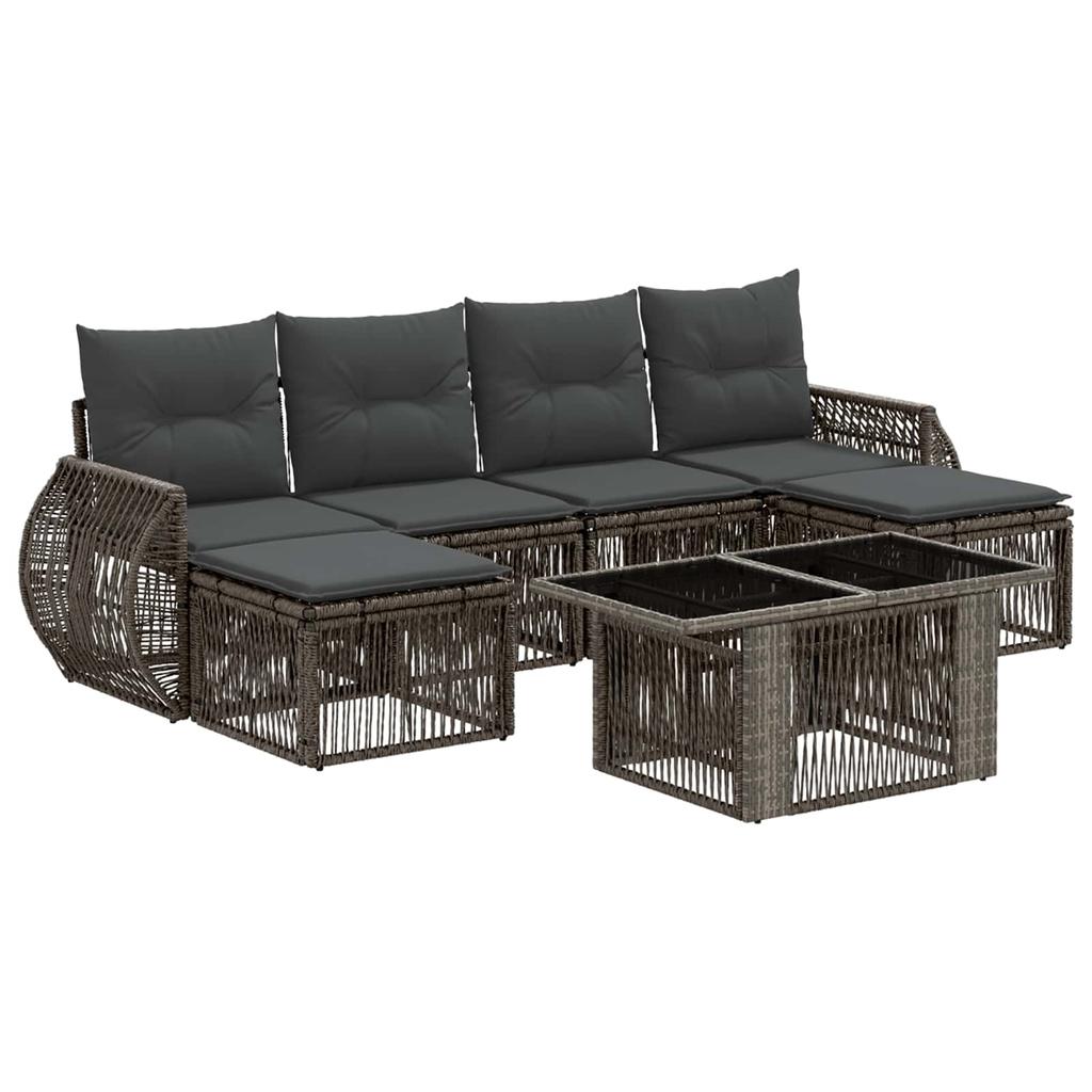 Garden Sofa Set 7 Pieces Gray and Dark Gray Poly Rattan