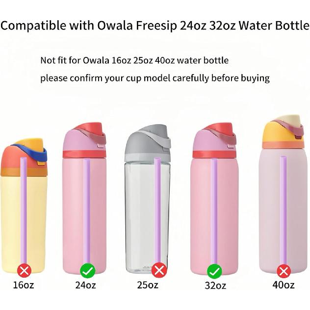Joshey 6PCS Replacement Straws for Owala FreeSip 24oz & 32oz Water Bottles - Reble Plastic Straws with 1 Cleaning Brush, Travel Tumbler Accessories
