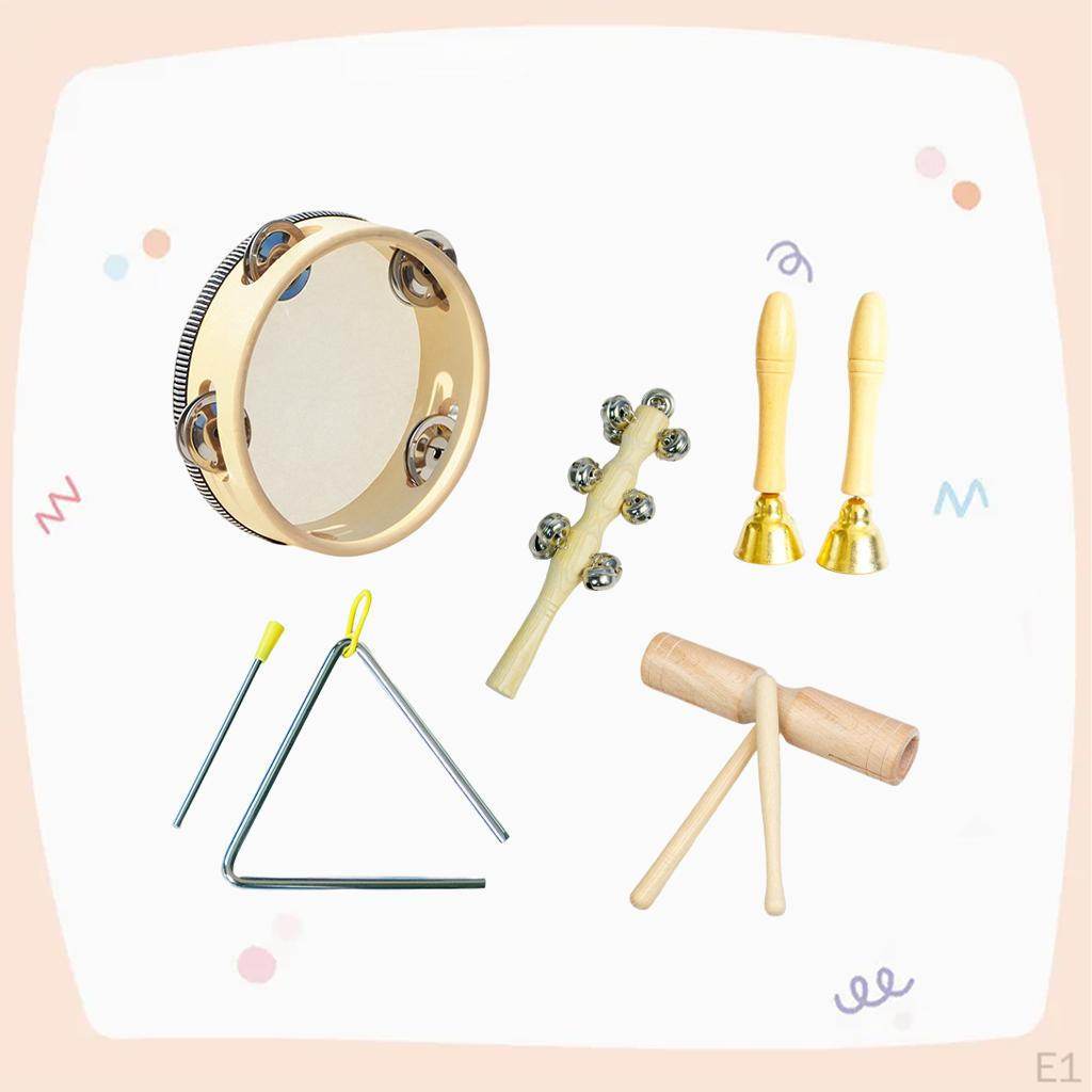 5 Pieces Musical Instruments Set Educational Toy Wooden Percussion Creative Natural Wood