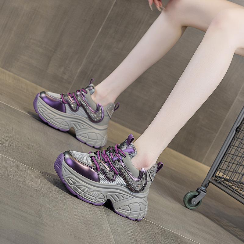 Dad shoes women's 2025 spring new Internet celebrity with thick sole inner height increase casual versatile fashion style lace-up women's shoes