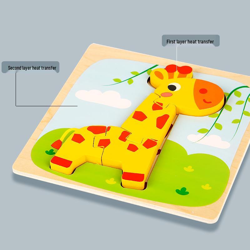 Children's Wooden 3D Animal Puzzle Board for Early Education