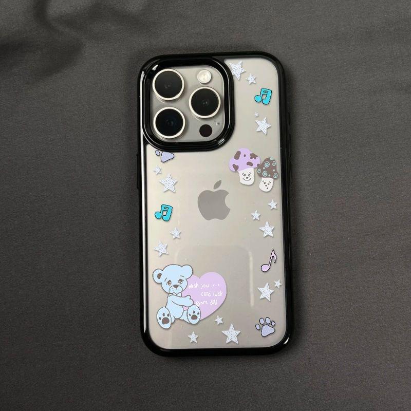 

Star Little Bear for Apple 17Pro/16Pro/15Pro/14/13 Black Bezel Acrylic & Frosted Korean Style. Apple 12 Pro Max