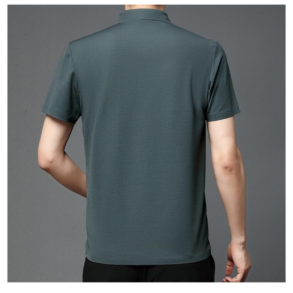 Men's Ice Silk Short Sleeved Lapel T-shirt Loose Business Casual Polo Shirt Summer Sweatshirt Top T-shirt Solid Color