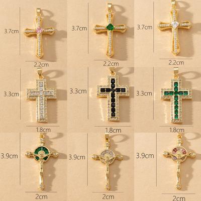 18K Color-preserving Copper Inlaid Zircon Cross Pendant Handmade DIY Bracelet Necklace Ear Buckle Pendant Pendant Accessories