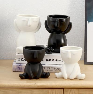 Abstraktní figura Keramický květináč na rostliny Sukulentní květináč Černobílý Váza s lidskou hlavou Stolní dekorace Obličej Květináč Domácí dekorace
