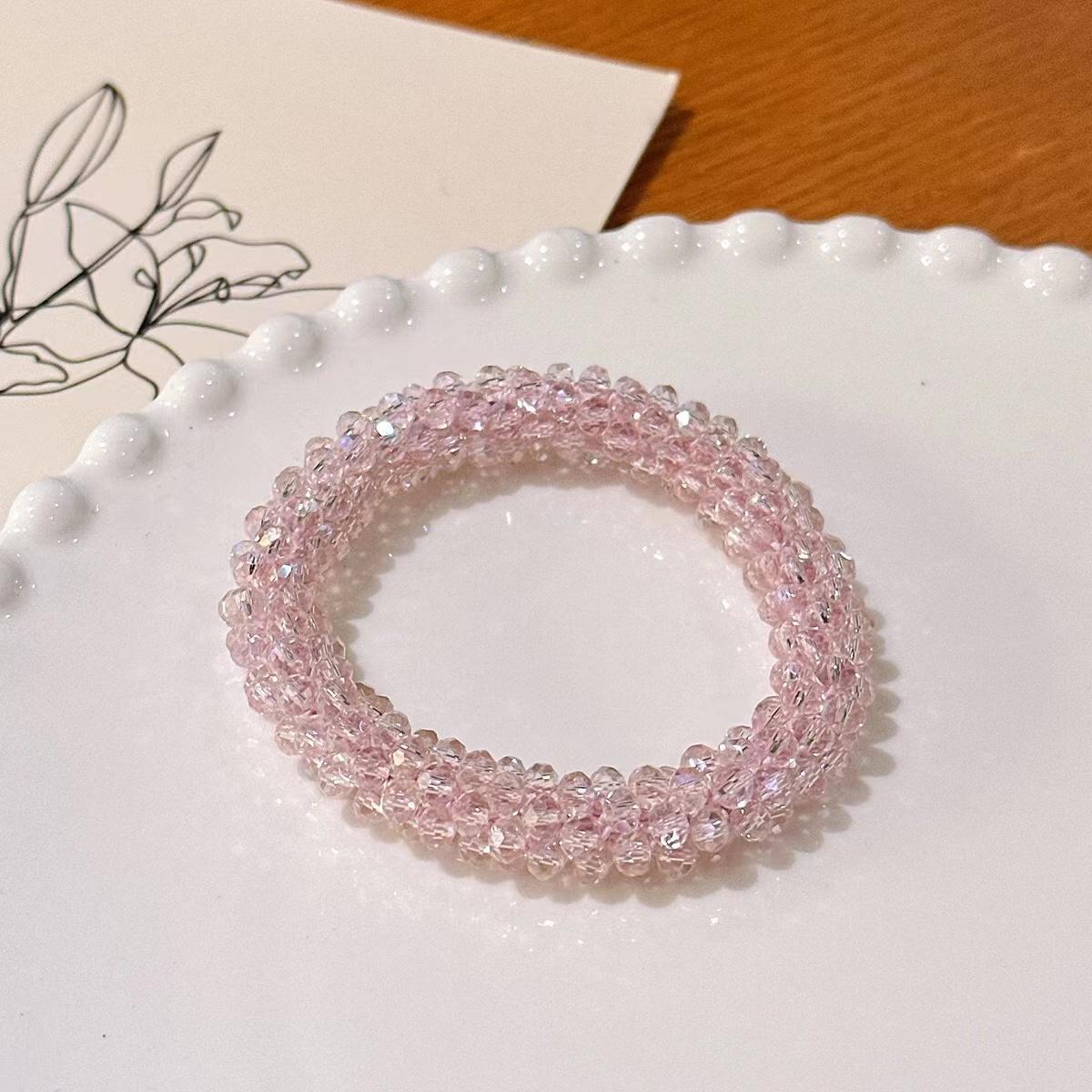 

Модные хрустальные бусины резинки для волос для женщин эластичные аксессуары для волос веревка головной убор для хвоста ювелирные изделия подарок бохо one size розовый