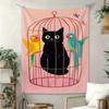 Black Cat Colorful Bird Digital Printing Polyester Wall Tapestry Suitable for Use In Living Rooms Bedrooms Offices Bars Party