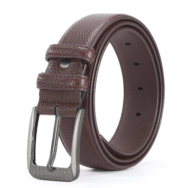 

Ремень мужской кожаный с подгибкой личи узор сплав пряжка ремень деловой средний зеленый коровья кожа талия With buckle 125cm