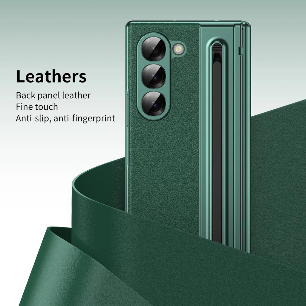 High Quality Leather Case for Samsung Galaxy Z Fold 7 6 5 4 3 Stylus Pen Slot Holder Plastic Fold Shockproof Protection Cover