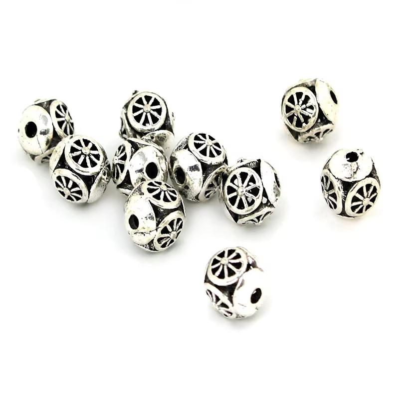 10 Piezas 10mm Plata Antigua Tibetana Metal Espaciador Perlas Bola Redonda Hueca Sueltas Para Fabricación de Joyería Pulsera DIY Collar