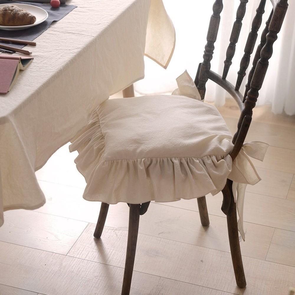 Heimdeko Vintage Rüschen Stuhlbezug mit Bändern Bequeme Sitzpolsterabdeckung Weiche Schmutzabweisende Stuhlkissenbezüge Esszimmerstuhl