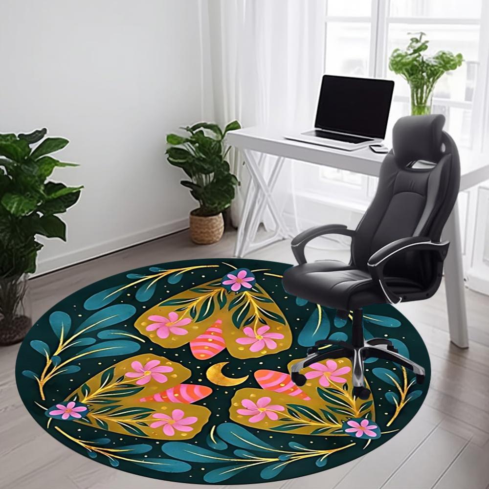 1pc Floral Mandala Chair Carpet for Office, Round Non Slip Durable Large Size Office Carpet, Suitable for Office