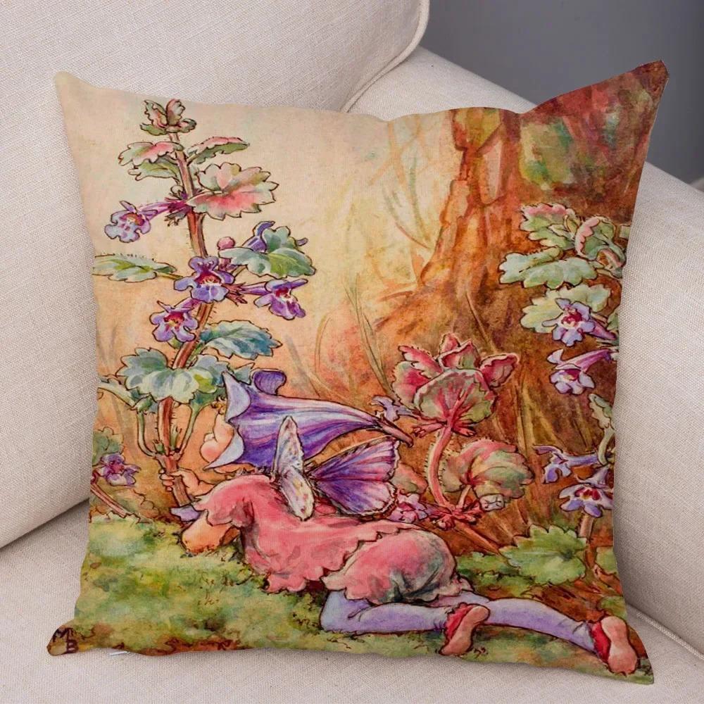 Fairy Tale World Elf Sofa Colorful Cute Cartoon Flower Girl Pillowcase Decorative Home Pillowcase