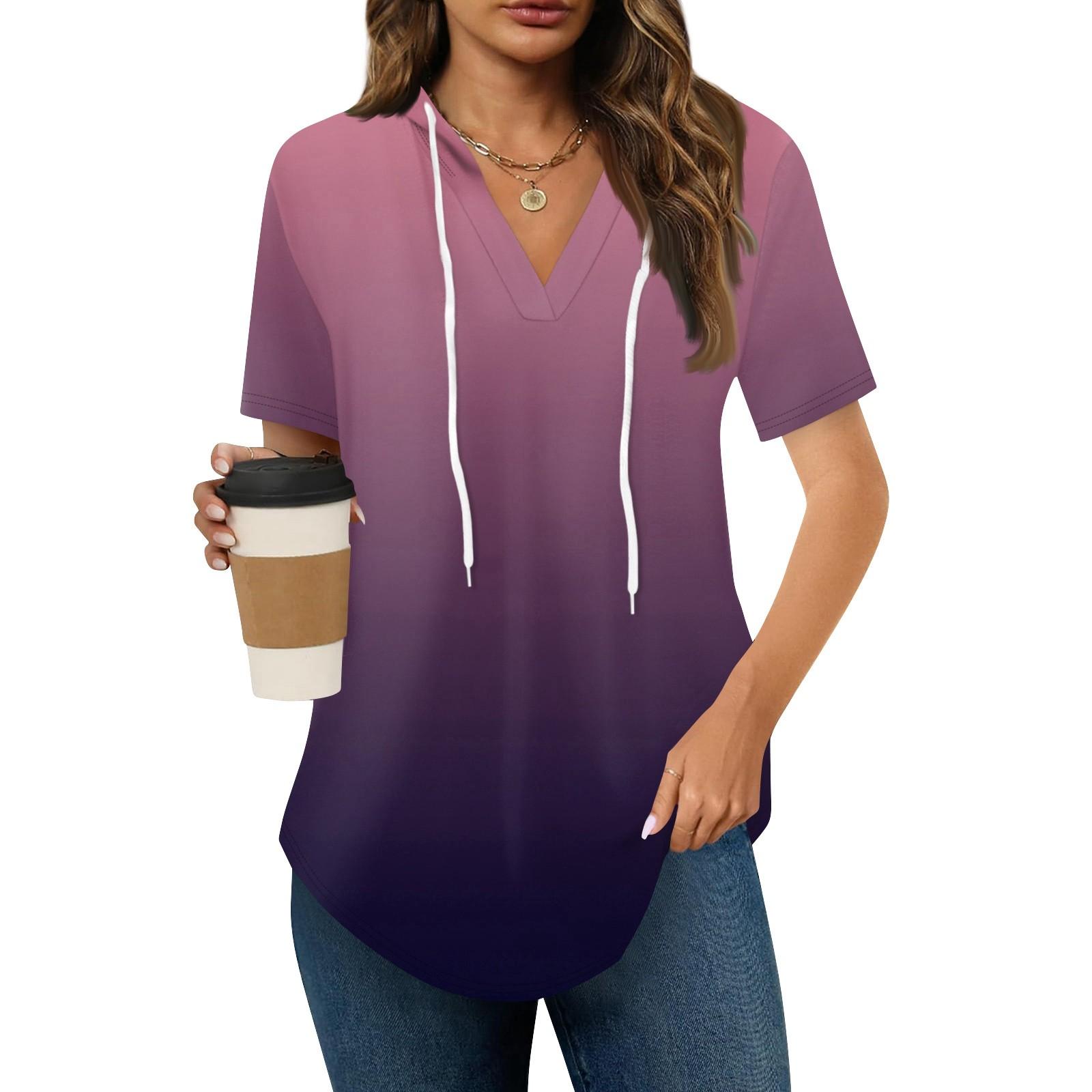 

Женские летние футболки с V-образным вырезом, толстовки с коротким рукавом, туники, повседневные свободные туники, толстовки XL фиолетовый