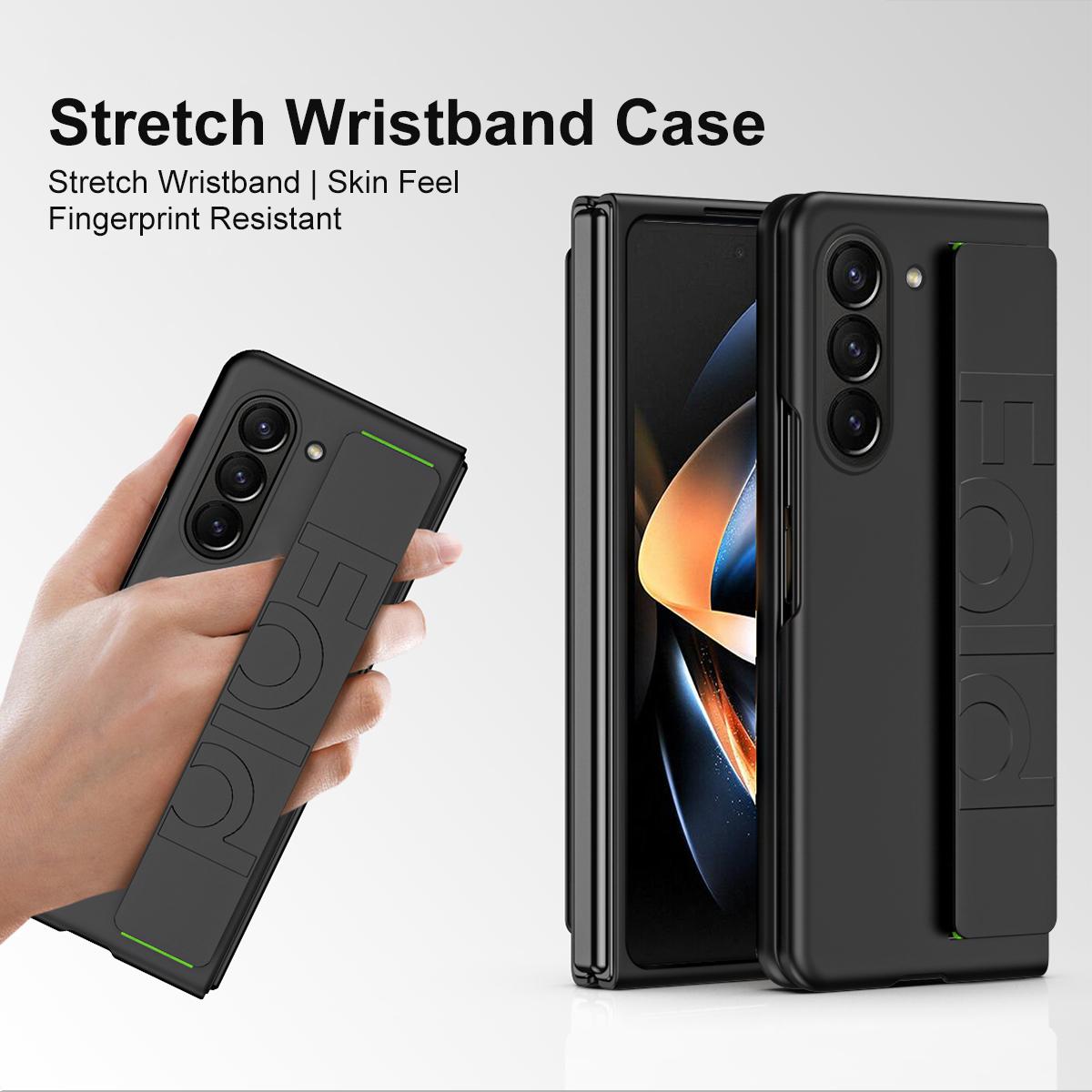 

For Samsung Galaxy Z Fold6 5G Skin-Touch Case PC Anti-Fingerprint Phone Cover with Stretch Wristband Beige