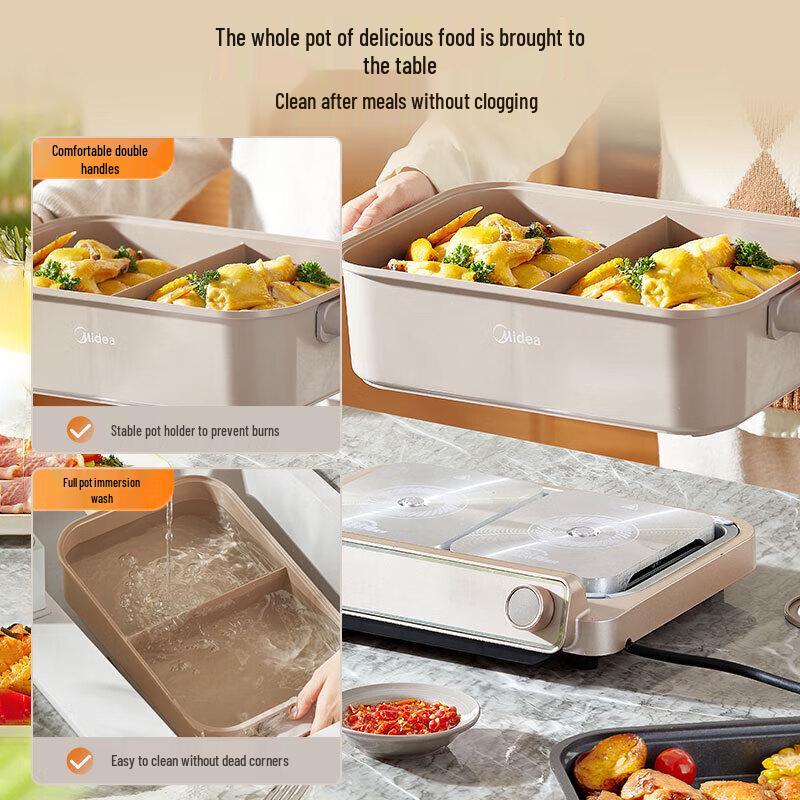 Midea 6.5L Multi-Function Electric Hot Pot & Grill CN plug (adapter included) коричневый