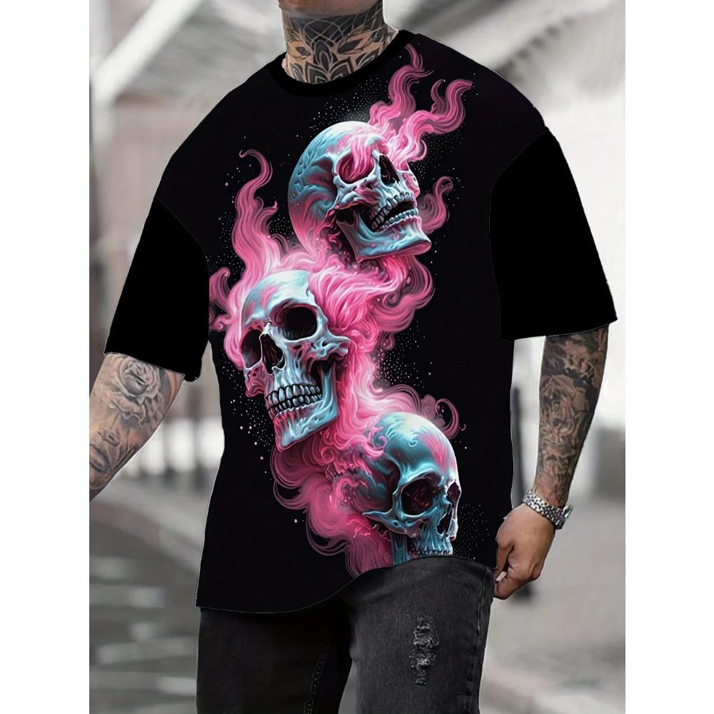 

Мужская футболка с 3D рисунком черепа и пламени, дышащая, с коротким рукавом, повседневная одежда для улицы, персонализированный уличный стиль, для ежедневной носки XS