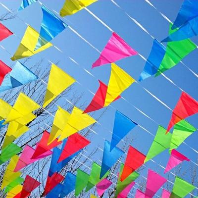 50/80/100M Mehrfarbige Dreiecksflaggen Wimpelkette Banner Nylonstoff Wimpel Festival Außenbereich BuntHausHochzeitHängendeDekoration