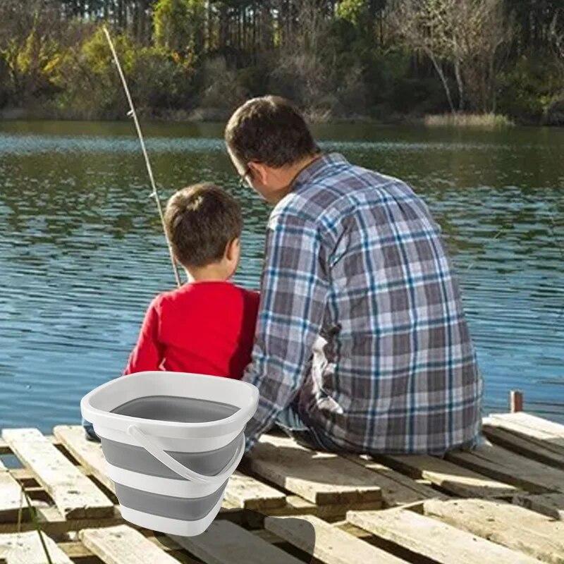 Square Silicone Folding Bucket Large Volume Handy Outdoor Travel Car Multi-purpose Fine Bucket Space Saving Durable