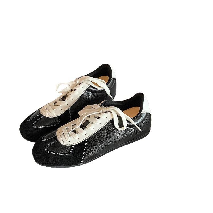 Sheepskin Version~ Retro German Training Shoes Women's Color Matching Lace-up Round Head Casual Sports Board Shoes Versatile Height-increasing For