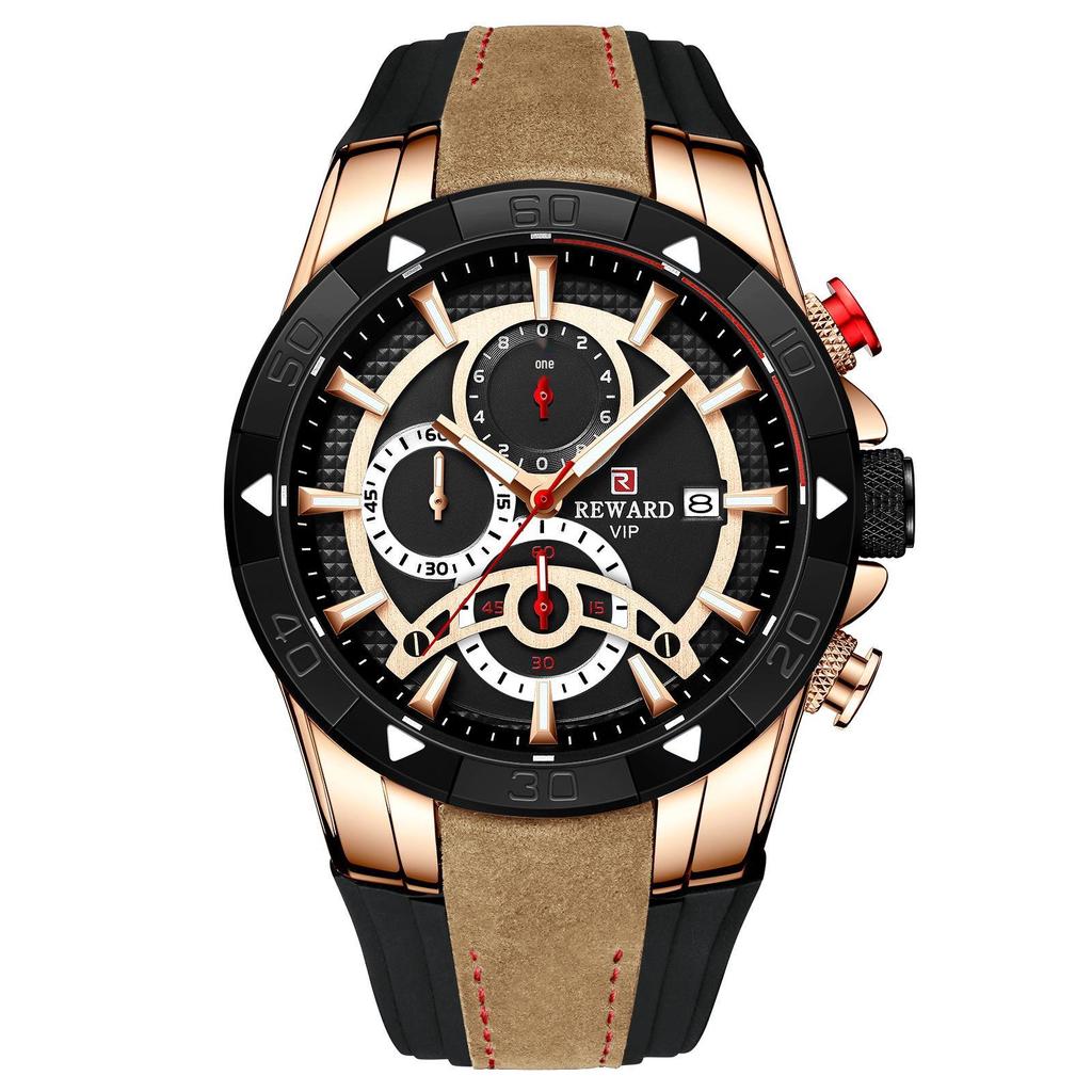 Herren-Chronographuhr - Wasserdicht, Leuchtend, Farbblockiertes Silikonarmband, Sportliches Design