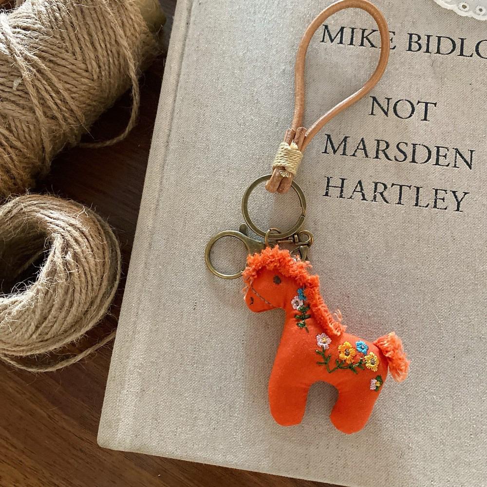 Stuffed Animal Embroidered Horse Keychain Cute Horse Year Key Chain Cloth Pony Pendant  anging