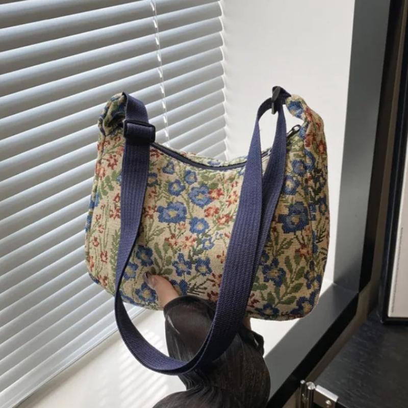 Vintage Print Underarm Bag Large Capacity Fashion Women's Simple Multi-functional Canvas Shoulder Bag Casual Bag Purses Handbags