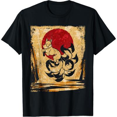 Nine Tailed Fox Japanese Art Retro T-Shirt