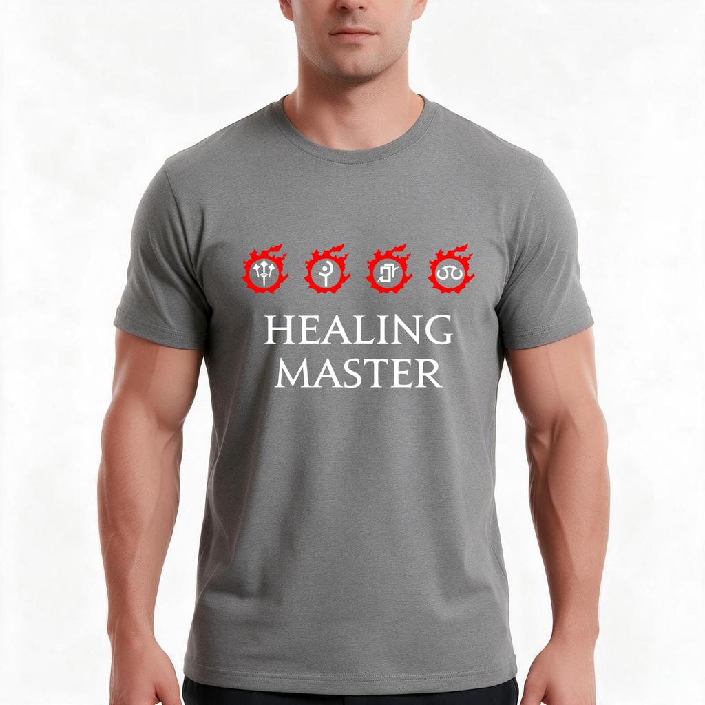 Healing Master for FFXIV white mages sages scholars and astrologians TShirt Summer Casual Cotton Tee Vintage Graphic Print