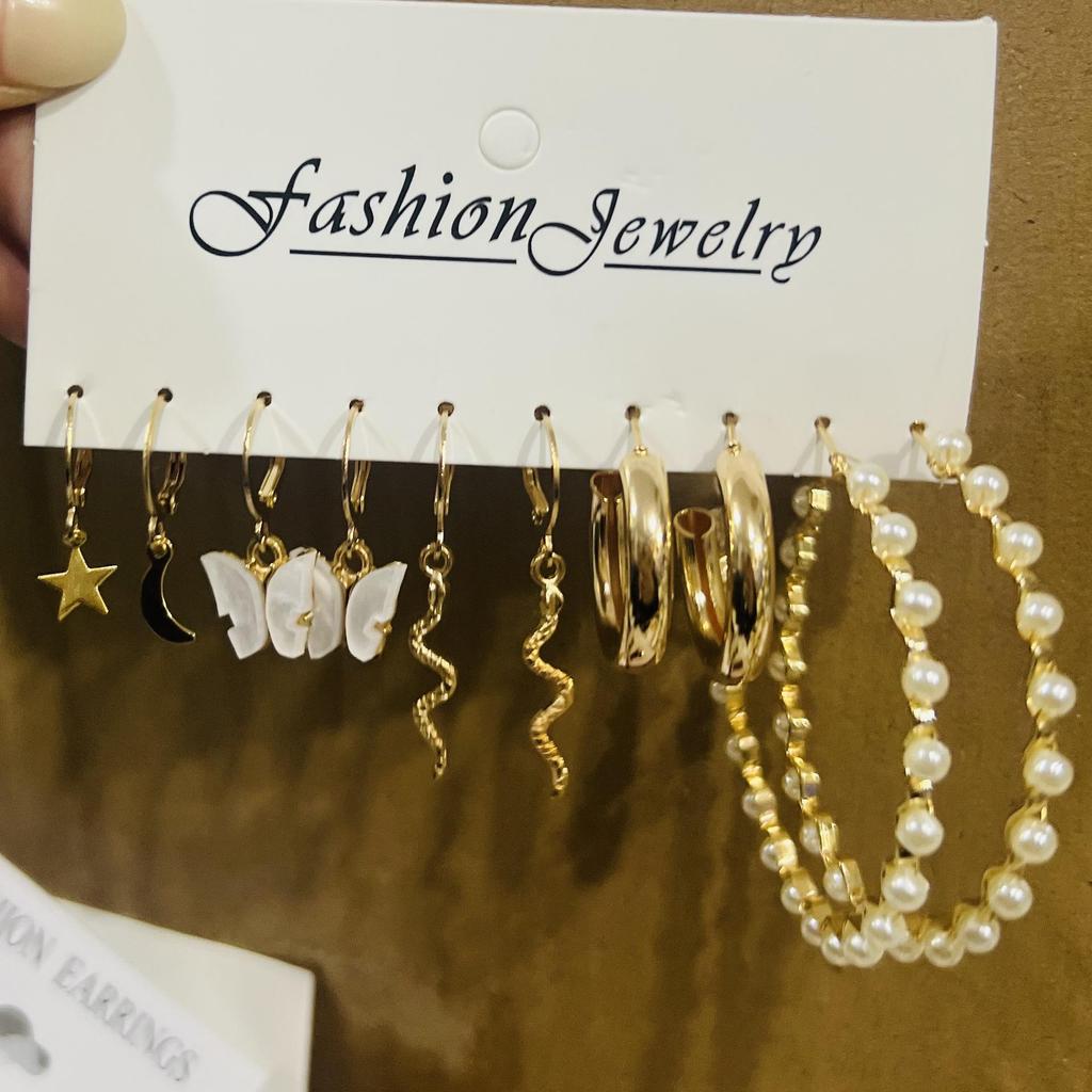 XP17 Gold Geometric Pearl Hoop Earring Set