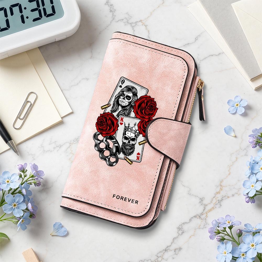 Gothic Skull Rose Couple Card Holder Forever Style Long Fashion Wallet