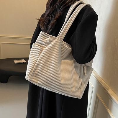 Corduroy Bag New Large Capacity Commuting Tote Bag Student Class School Bag Simple Solid Color Pleated Single Shoulder