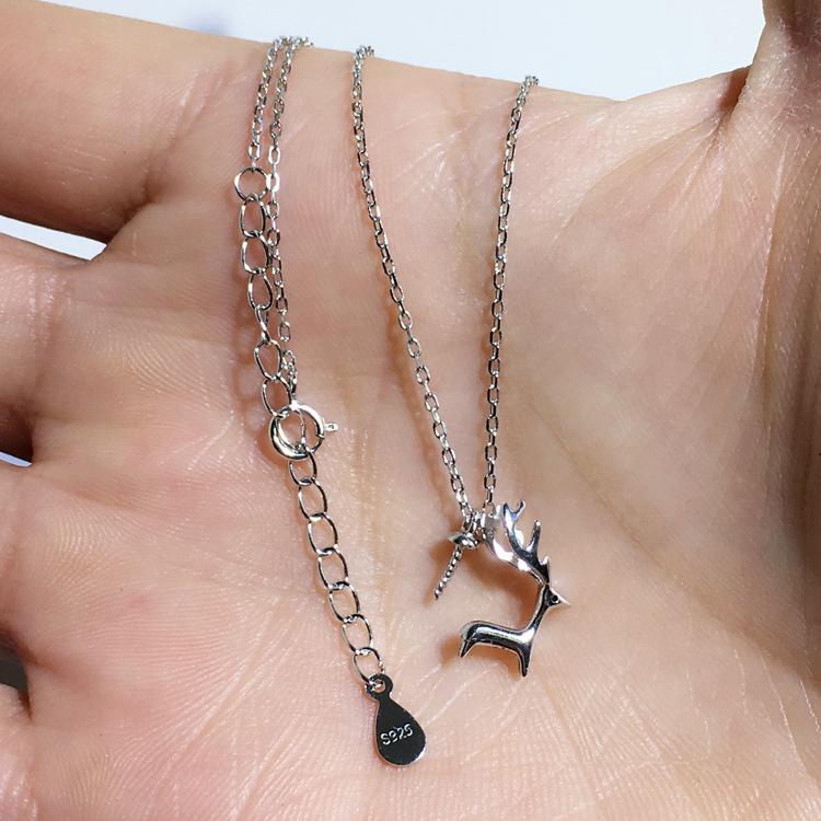 Korean Simple Style 18k Gold-Plated Silver Deer Necklace with Pearl, Women's Clavicle Chain, Christmas Gift