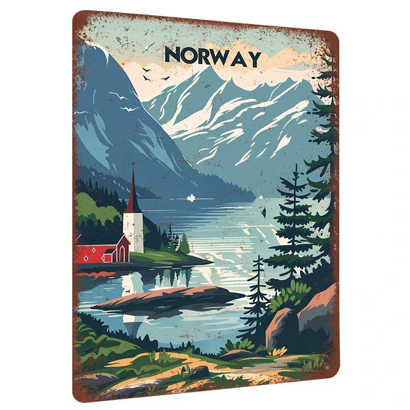 

Norway Fjord Landscape Metal Wall Art Modern Home Decor Wall Hanging Mural 20x30cm（7.8x11.8inch）