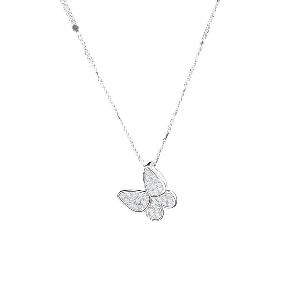 S925 Sterling Silver Diamond Butterfly Necklace - Women's Elegant Fairy Clavicle Chain Birthday Gift.