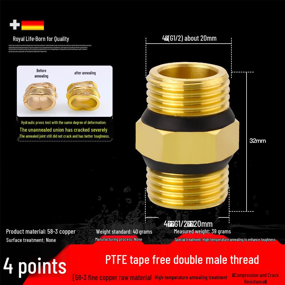 All-Copper Male Thread Direct Coupling, Short To Extended Thread, 4-Point To 6-Point, 1-Inch Inlet Pipe Reducing Joint