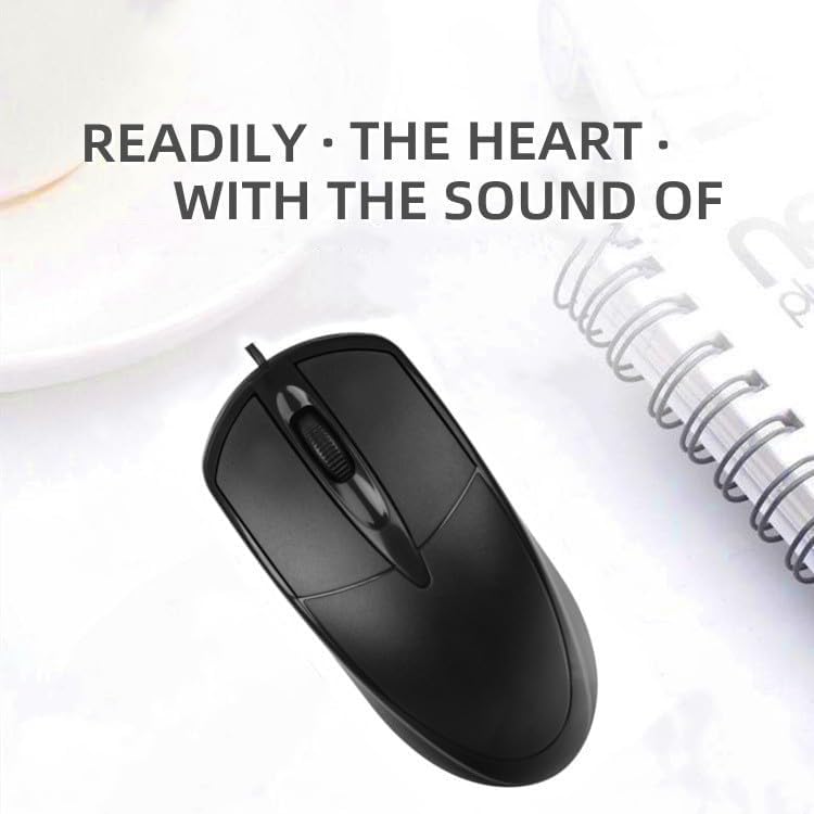 JIANDO Wired USB Silent 3-Button Optical Mouse, 1000 DPI, Ambidextrous Design, Compact, PC Mouse, WindowsMac Compatible, Black