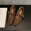 Mode Komfort Ballett Arbeitsschuhe für Damen Gürtelschnalle Eckige Zehenpartie Klobiger Absatz Schuhe Mittelhoher Absatz Täglich Mary Janes Retro Schnalle Braune Schuhe