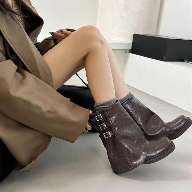 

Fashion Women Ankle Boots 2025 Autumn And Winter Designer New Style Walking Boots Fashion Buckle Wear Resistant Women Boots Zapatos 34 коричневый
