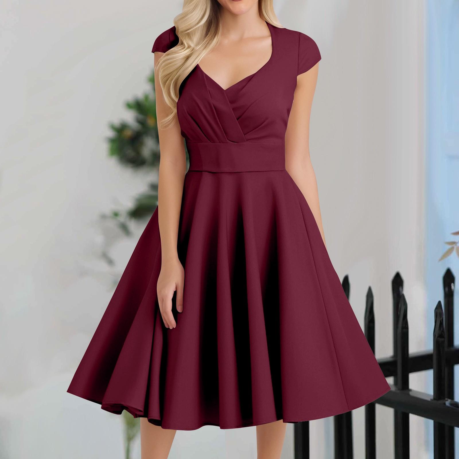 

Женское повседневное модное платье средней длины с V-образным вырезом без рукавов с однотонным принтом XXXL винный