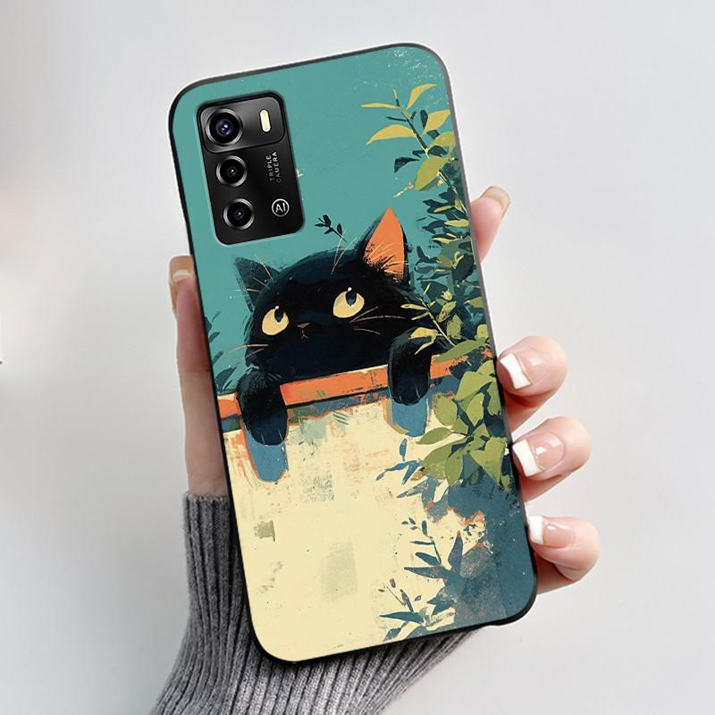 Pouzdro Pro ZTE Blade A72 4G V40 Vita Kryt na telefon Plášť Estetické Roztomilá Kočka Astronaut Móda Matně Černé Ochranné Měkké TPU Kryt