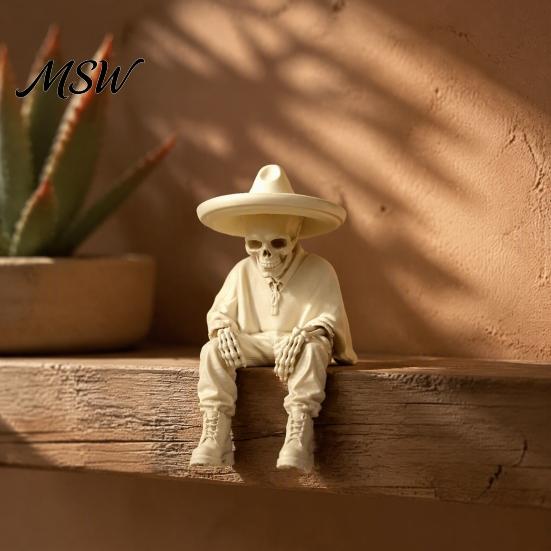 Spooky Aesthetic Office Ornaments 3D Printed Sitting Skeleton Shelf Sitter Figurine, Gothic Hat Desktop Figurines Ornament, Trendy Home Table