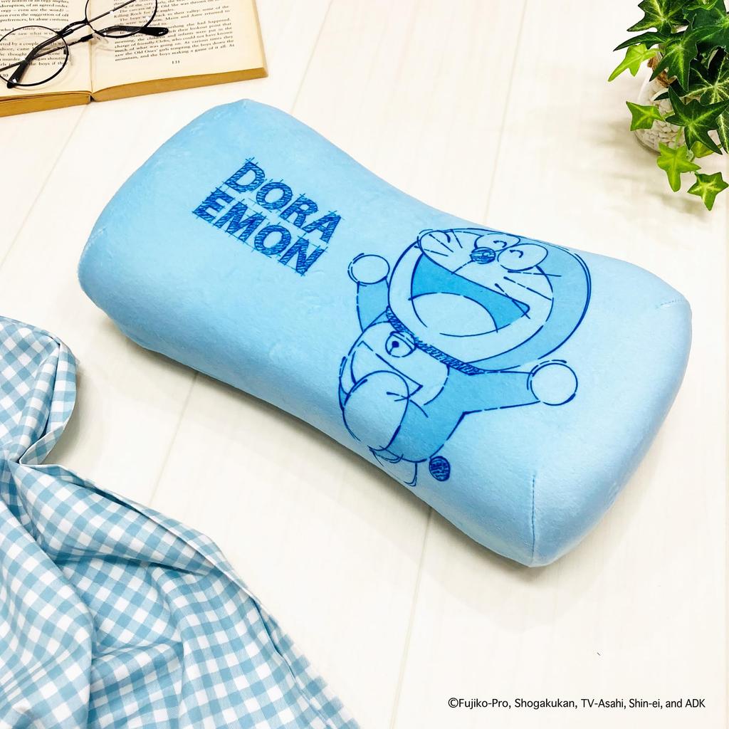 MORIPiLO Polštář z paměťové pěny Morishita Doraemon 15x31cm Podpěra pasu Opěrka zad Polštář na plyšovou hračku Postavy Zboží Shogakukan Pastel Blue 4621204