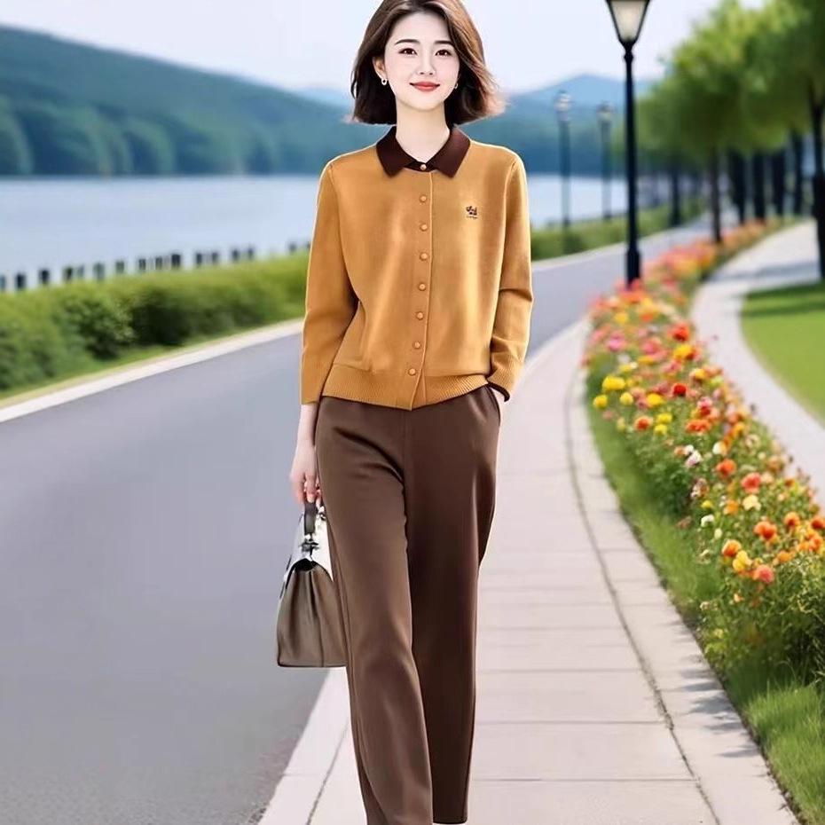 Elegant Autumn Plus Size Cardigan & Elastic Waist Casual Pants Set for Women