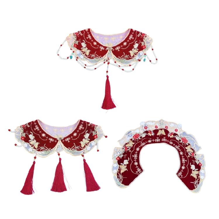 Girl False Collar Embroidered Chinese Ancient Shirt Shawl Wrap for Carnivals