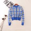 round Neck Single-Breasted Contrast Color Imitation Mink Outerwear Foreign Trade Original Order Loose Version Plaid Autumn and Winter Women Cardigan