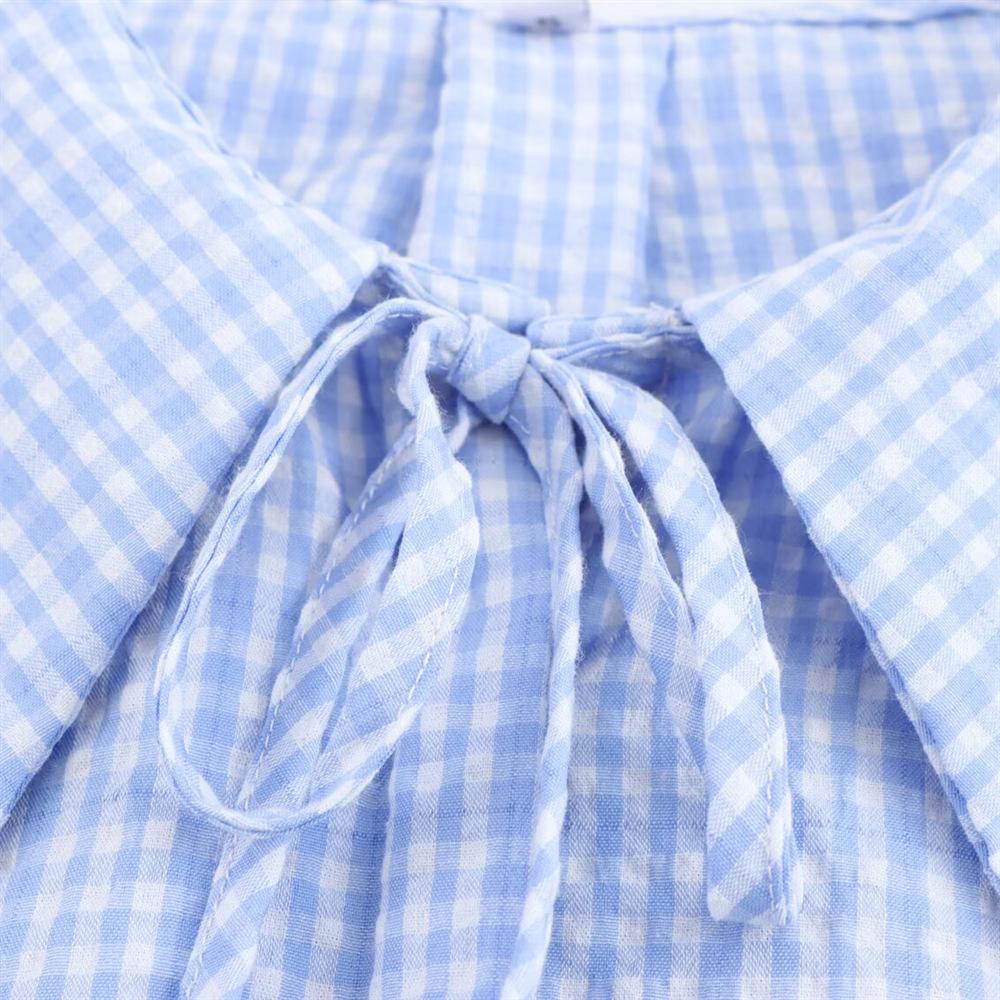 Spring 2025 Women's Sweet Plaid Tie-Collared Short Shirt